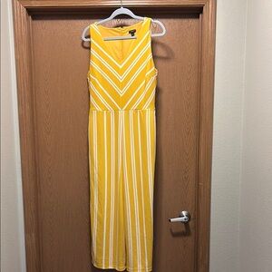 Ann Taylor Factory Yellow Striped Sleeveless Jumpsuit size large